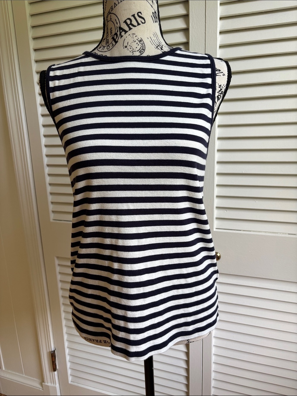 NWOT J. Crew Navy & White Wide Stripe Sleeveless Top Tank Tee L - Picture 1 of 6
